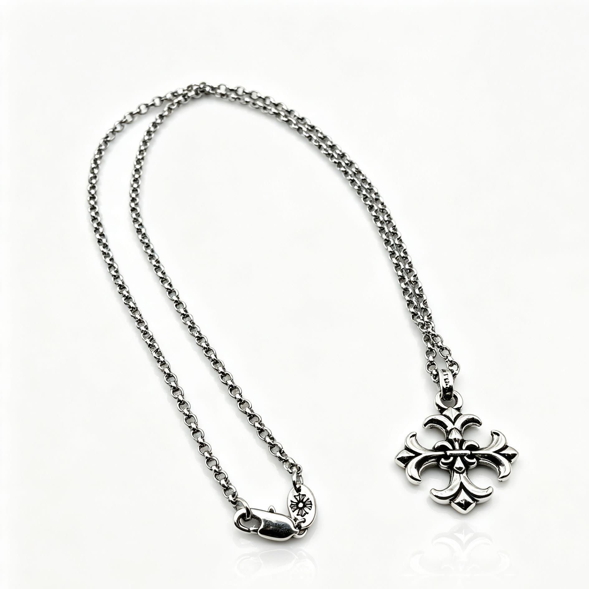 Chrome Hearts Sterling Silver Fleur-de-lis Cross Pendant Necklace Chrome Hearts Sterling Silver Fleur-de-lis Cross Pendant Necklace